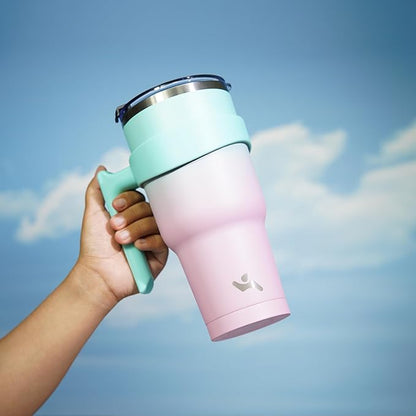 30 oz Tumbler with Handle and 2 Straw 2 Lid, Insulated Water Bottle Stainless Steel Vacuum Cup Reusable Travel Mug,Gum