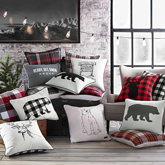 Eddie Bauer - Throw Pillow with Zipper Closure, Perfect Luxurious Bedding Set for Bed or Sofa (Morning Stag Black, 20" x 20")