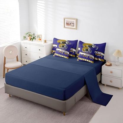 Erosebridal Football City 7 Pcs Comforter Set Queen Football Bedding for Kids Purple Rugby Game Sheet Set Bed in A Bag Football Fans Bedroom Decor Sports Ball Competition Bed Set
