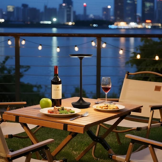 2 Pack LED Rechargeable Cordless Table Lamps,Portable Outdoor 6000 mAh Battery Operated Table Light Touch Control 3 Color Dimmable Waterproof for Patio/Cofee/Restaurant/Camping/Dining/ Bedroom-Black