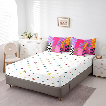 Feelyou Multicolored Checkered Retro 7 Piece Bedding Set Kids Boys Girls Geometric Vintage Comforter Set with Sheets Twin Size Black Red Purple Bed in a Bag Modern Simple Groovy Aesthetic Room Decor