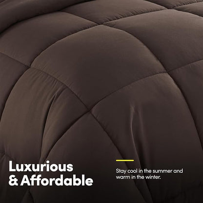 Sweet Home Collection 5 Piece Comforter Set Bag Solid Color All Season Soft Down Alternative Blanket & Luxurious Microfiber Bed Sheets, Brown, Twin XL