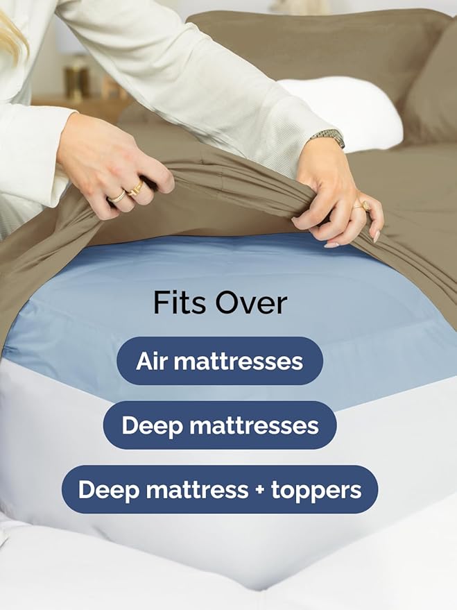 Extra Deep Queen Sheet Set - 6 Piece Breathable and Cooling Sheets - Hotel Luxury Bedding for Women, Men, Kids & Teens - Easy & Secure Fit - Soft, Wrinkle Free and Comfy - Extra Deep Pockets - Khaki