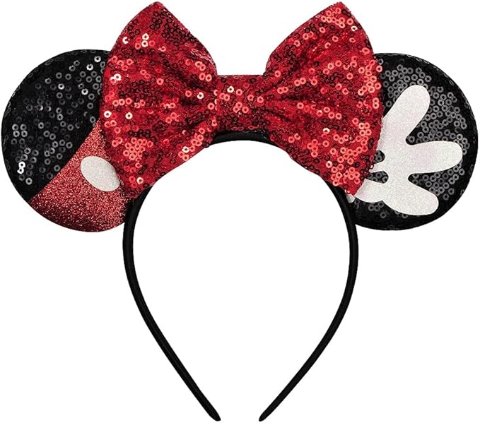 FANYITY Mouse Costume Ears,2 Pcs Mouse Ears Headbands for Girls & Women Party,Size Free (RED Bow 2)