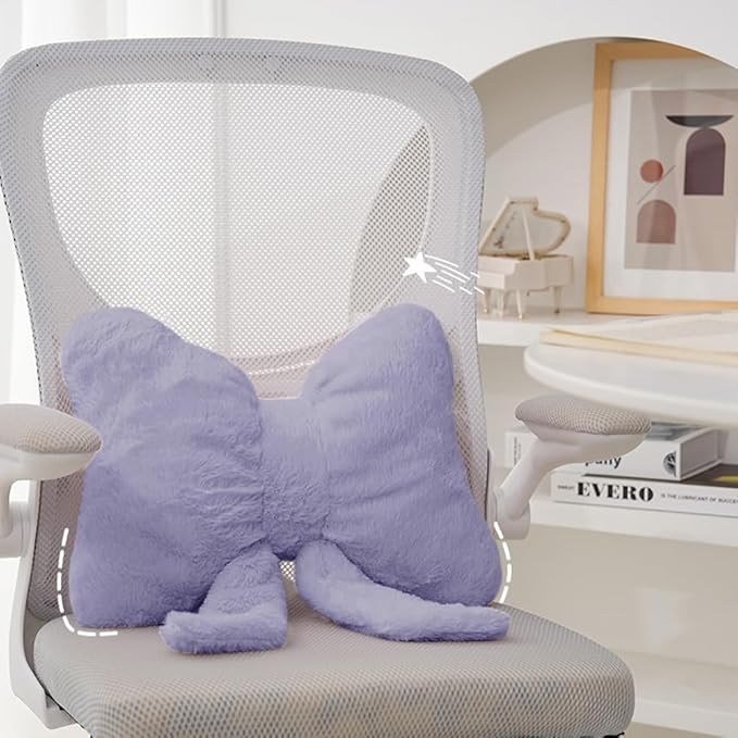 2Pack Soft Furry Bow Throw Pillows Cute Bowknot Plush Pillow Home Decor Stuffed Bow Lumbar Pillow for Bed Couch Living Room Decor (Purple)