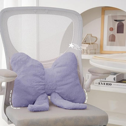 2Pack Soft Furry Bow Throw Pillows Cute Bowknot Plush Pillow Home Decor Stuffed Bow Lumbar Pillow for Bed Couch Living Room Decor (Purple)