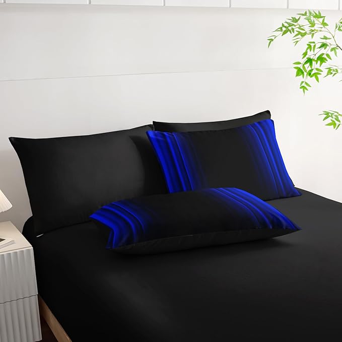Blue and Black Bedding Set Twin Size Abstract Ombre Comforter Set Bedding Set 7 Piece in A Bag,Dark Quilt Set Mordern Art Decor All Seasons with Pillowcases,Flat, Fitted Sheet