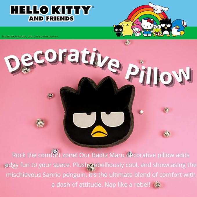 Hello Kitty & Friends Badtz Maru Bedding Super Soft Plush Decorative Pillow, One Size, (100% Officially Licensed Product) by Franco