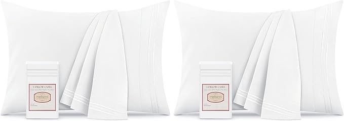 Mellanni Pillow Cases - Luxury, Extra Soft, Cooling Pillow Covers - 2 PC Iconic Collection Pillowcases - Envelope Closure (Standard/Queen 20" x 30", White) (Pack of 2)