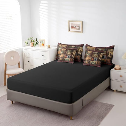 Erosebridal Patchwork Cabin Lodge Bedding Set King 7 Pcs,Bear Deer Hunting Bed in a Bag with Flat Fitted Sheet,Boho Exotic Comforter Set with Pillowcase and Sham,Woodland Animal Bed Sheets Set