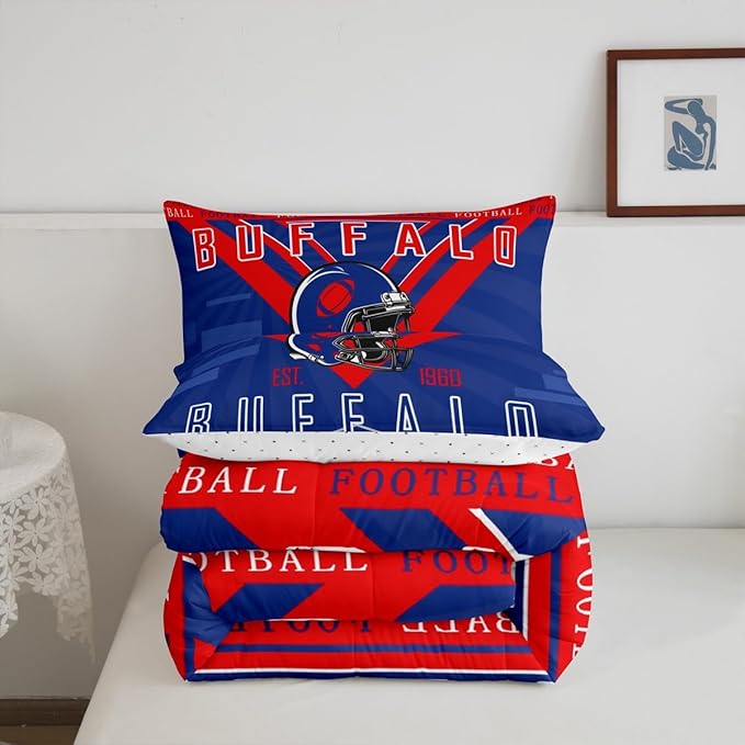 Feelyou Football Bedding Set Boys Girls Toddler Size Women Men Rugby Sports Comforter Football City Duvet Quilt Red Blue Room Decor