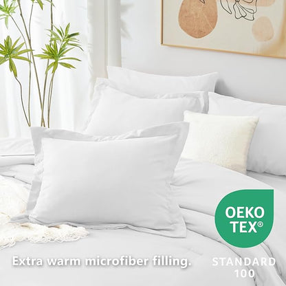 CozyLux King Comforter Set White, 7 Pieces Bed in a Bag Soft Bedding Comforter Set with Sheets, All Season Boho 7PC Bed Sets with Comforter, Fitted Sheets, Flat Sheets, Pillow Shams and Pillowcases