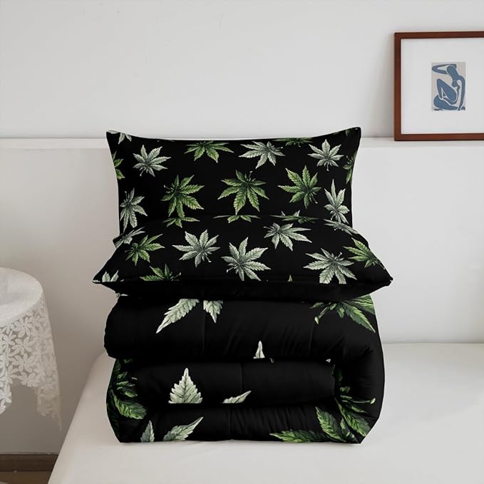 Erosebridal Green Leaves Comforter Set King, Leaves Bedding for Kids Teens Adult,Tropical Botanical Down Comforter,Exotic Plant Bedding Comforter Sets,Luxury Soft