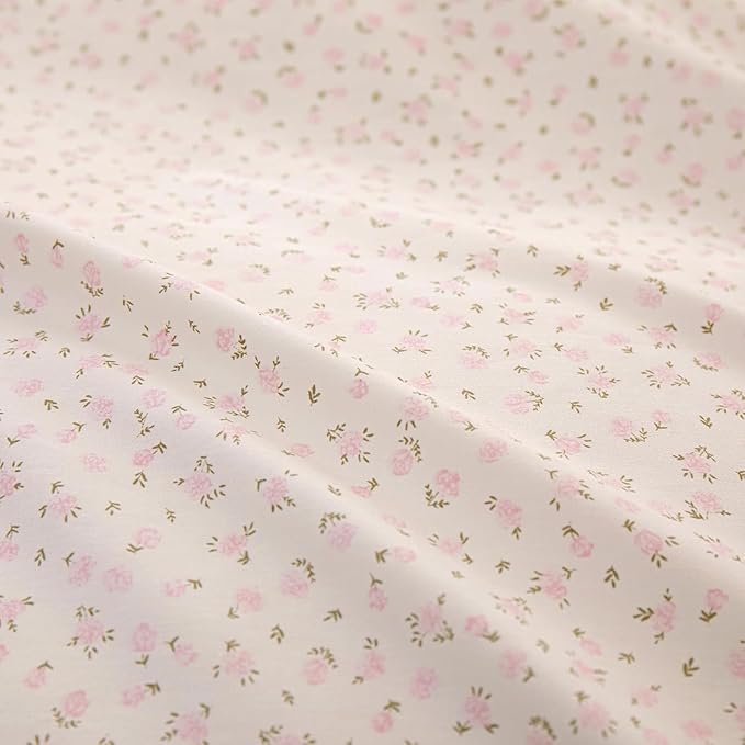 HighBuy Pink Flower Comforter Set Full with Lace Edge Ruffles Coquette Bedding Comforter Fluffy for Teen Girls Reversible Stripes Comforter Set Lightweight Princess Chic Comforter Sets