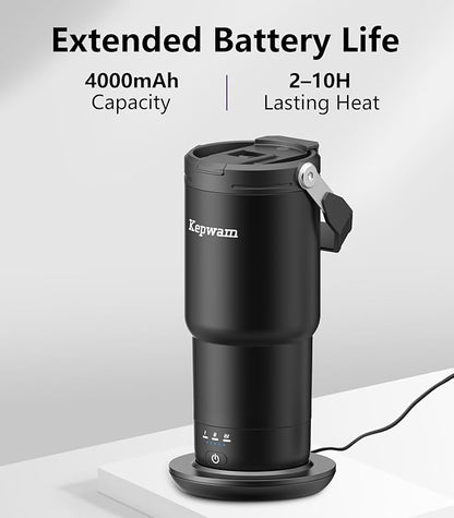 Kepwam T3 Self-Heating Travel Mug 20oz, Temperature-Controlled Coffee Warmer Mug, Smart Travel Coffee Mug Keep Coffee Drinks Hot, Heated Mug Great for Driver Outdoor Fits Car Cup Holders
