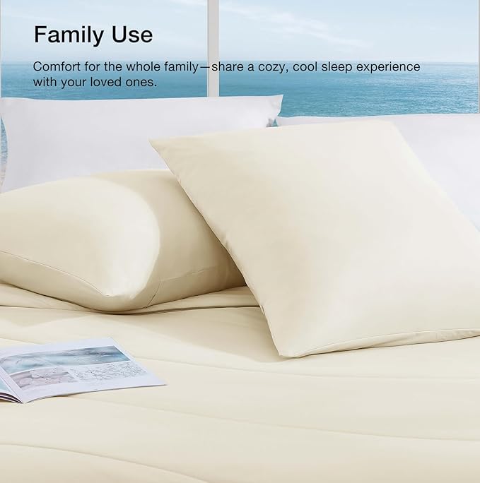 Monbix ChillChilla Cooling Comforter Queen Size-3 Pieces Cooling Blankets for Hot Sleepers and Night Sweats, Double-Sided Summer Queen Comforter Set, Breathable Lightweight Blanket Cream White