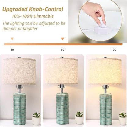 23" Grey Ceramic Table Lamp for Living Room Fully Dimmable, Nightstand Bedside Lamps for Desk End Side, Large Modern Rustic Farmhouse Lights for Bedroom entryway Home Decoration Gifts Bulbs Included