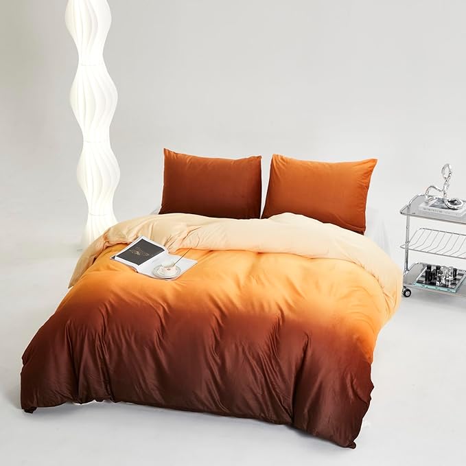 CLOTHKNOW Orange Yellow Fluffy California King Comforter Set Velvet Bedding Comforter Sets Mustard Yellow Comforters with 2 x Pillow Cases