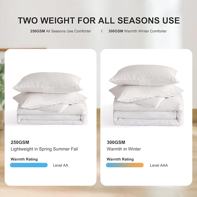 COTTEBED White Down Comforter Queen Size, Luxury Hotel Ultra Soft Washed Cotton, 1 Comforter Sets and 2 Pillowshams, Lightweight Modern Solid Bedding Collection for All Season Use (White,Queen/Full)