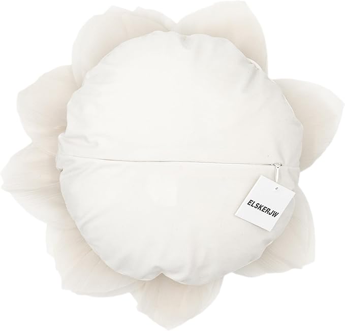 3D Cream White Flower Round Decorative Throw Pillow with Insert Soft Cute Floral Accent Pillow Cushion for Bed Couch Bedroom Living Room Boho Aesthetic Home Decor 12Inch White and Yellow