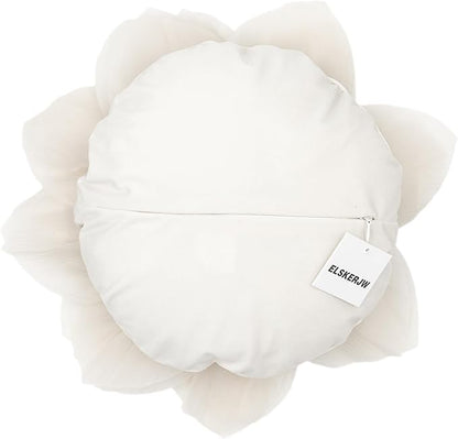 3D Cream White Flower Round Decorative Throw Pillow with Insert Soft Cute Floral Accent Pillow Cushion for Bed Couch Bedroom Living Room Boho Aesthetic Home Decor 12Inch White and Yellow