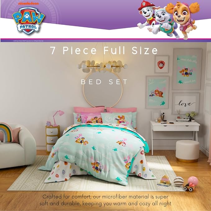 Paw Patrol Girl Skye Kids Bedding Super Soft & Cozy Reverisble Microfiber Comforter and Sheet Set with Sham, 7 Piece Full Size, (Officially Licensed Product) by Franco