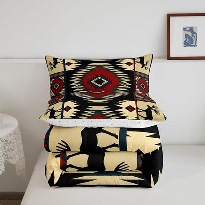 Feelyou Boho Comforter Set Twin Size Rustic Comforter for Boys Girls Teens Cabin Bedding Set Retro Duvet Set Room Decor Auburn Quilt Set