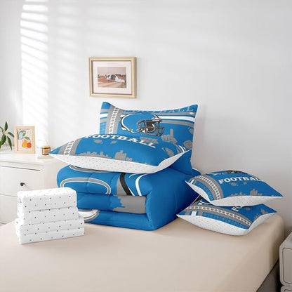 Feelyou Football 7 Pieces Comforter Sets Full Size Rugby Sports Bedding Set for All Season Football City Bed in a Bag with Comforter, Sheets, Pillowcases & Cushion Cover