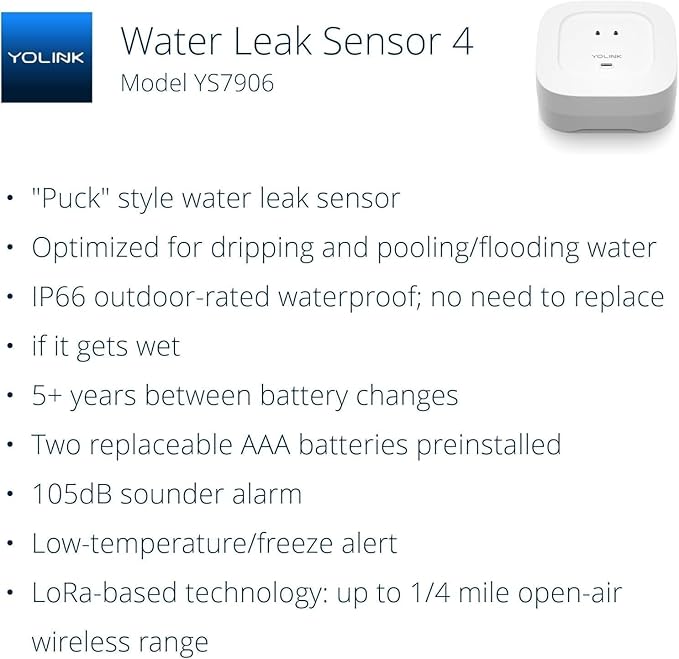 YoLink Smart Home Starter Kit: SpeakerHub & Water Leak Sensor 4 with 105dB Audio Alarm 1-Pack, SMS/Text, Email & Push Notifications, Freeze Warning, LoRa Up to 1/4 Mile Open-Air Range, w/Alexa, IFTTT