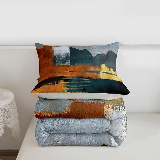 Erosebridal Rainbow Tie Dye Bedding Twin Abstract Comforter Set, Colorful Grunge Down Comforter Vintage Bed Set, Patchwork Quilted Duvet Lightweight Breathable with 1 Pillowcase, Luxury Bedroom Decor