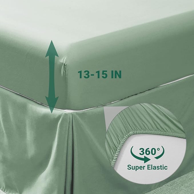 JOLLYVOGUE Green Twin Size Comforter Sets 5 Pieces, Pintuck Bed in a Bag Comforter Set for Bedroom, Bedding Comforter Sets with Comforter, Sheets,Ruffled Shams & Pillowcases