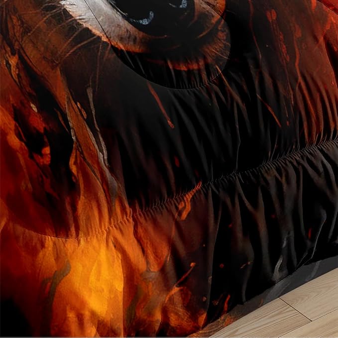Wolf Comforter Set Twin Size, Black Red Fire Bedding Set for Kids, Western Wild Animal Print Bedroom Decor, 68''x 86''