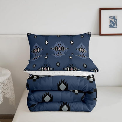Feelyou Southwest Native Comforter Set Navy Blue Western Bedding Set Full Size for Kids Boys Girls Teens Room Decor Boho Geometric Tribal Comforter Soft Microfiber