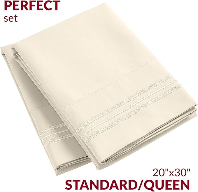 Mellanni Pillow Cases - Luxury, Extra Soft, Cooling Pillow Covers - 2 PC Iconic Collection Pillowcases - Envelope Closure (Standard/Queen 20" x 30", Golden Ivory)