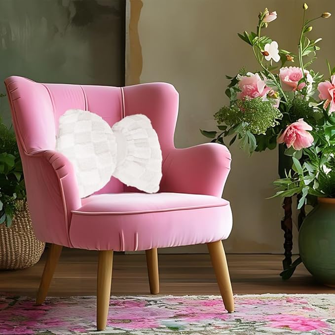 2 Pcs White Bow Pillow Big Bow Shaped Cushion Plush Car Lumbar Pillow Aesthetic Home Decor Throw Pillows for Room Bed Sofa Couch Decor
