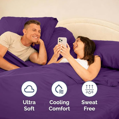 Flex Top Split Head King 4 Piece Sheet Set - Comfy Breathable & Cooling Bed Sheets Set - Hotel Luxury Bedding for Women, Men, Kids, Teens, Boys & Girls - Deep Pockets, Ultra-Soft - Oeko-Tex - Purple