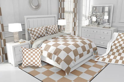 Feelyou Checkered Bedding Set for Boys Girls Brown Plaid Comforter Set Toddler Size Vintage Checkerboard Geometric Duvet Quilt Reversible Grey Bedroom Decor 2 Pcs with 1 Pillow Cases