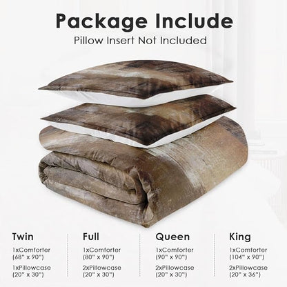 Full Size Comforter Set with 2 Pillowcases, Brown Grey Painting 3 Pcs Bedding for Kids and Adults, Beige Contemporary Soft Comforter Set for Bedroom Bed Decor
