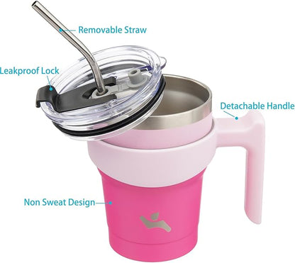 10 oz Tumbler with Handle and 2 Straw 2 Lid, Insulated Water Bottle Stainless Steel Vacuum Cup Reusable Travel Mug, Cherry
