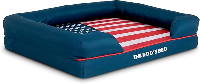 The Dog’s Bed Replacement Outer Cover, Oxford Fabric, Blue with Red Trim & USA Center Flag, Medium
