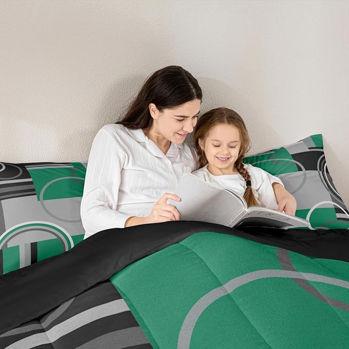 Erosebridal Geometric Swirls Bedding Set Twin Olive Green Black Gray Square Comforter Abstract Circles Gromment Duvet Insert Stripes Lines Quilt Modern Graphic Down Comforter with 1 Pillow Cover
