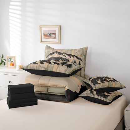 Erosebridal Rustic Cabin Bear 7 Piece Comforter Set Full | Jungle Hunting Wildlife Bed in A Bag Wild Animals Sheet Set Reversible Grain Barn Door Farmhouse Fitted Sheet Breathable Lightweight