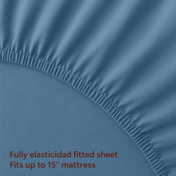 Peru Pima 415 Thread Count Percal King Sheet Set - 100% Peruvian Pima Cotton, 4 Piece (Flat, Fitted, 2 Pillowcases) - Cooling, Crisp, Deep Pocket, Hotel Quality Bedding - Light Denim