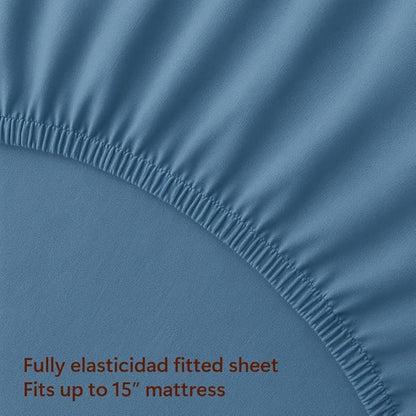 Peru Pima 415 Thread Count Percal King Sheet Set - 100% Peruvian Pima Cotton, 4 Piece (Flat, Fitted, 2 Pillowcases) - Cooling, Crisp, Deep Pocket, Hotel Quality Bedding - Light Denim