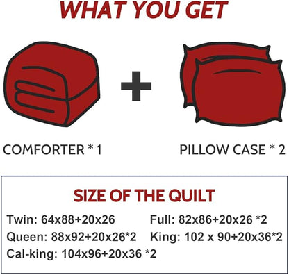 Decroom Lightweight Twin Comforter Set with 1 Pillow Sham - 2 Pieces Set - Quilted Down Alternative Comforter/Duvet Insert for All Season - Red/Black - Twin/Twin XL Size