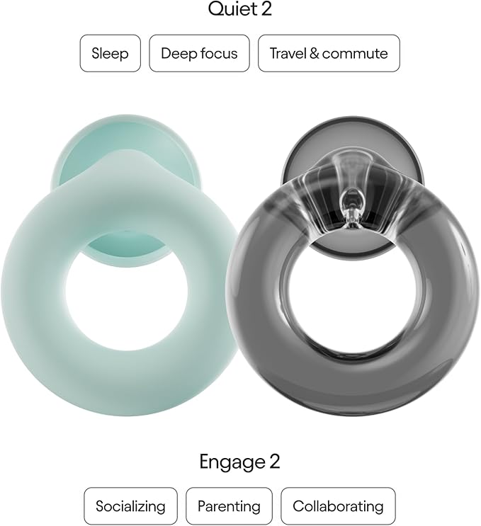 Loop Everyday Bundle (2-Pack) Quiet 2 + Engage 2 | Reusable Ear Plugs for Sleep, Focus, Noise Sensitivity, Socializing & More | 24 dB/16 dB Noise Reduction