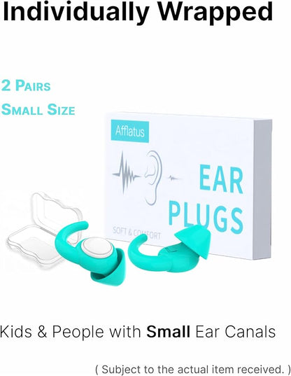 Afflatus Kids Ear Plugs for Sleeping and Small Ear Canls, Age 10-17, Comfort Earplugs for Small Ears, Sleep, Noise Reduction, Concerts, Reusable, Washable (Size S, Pairs*2)