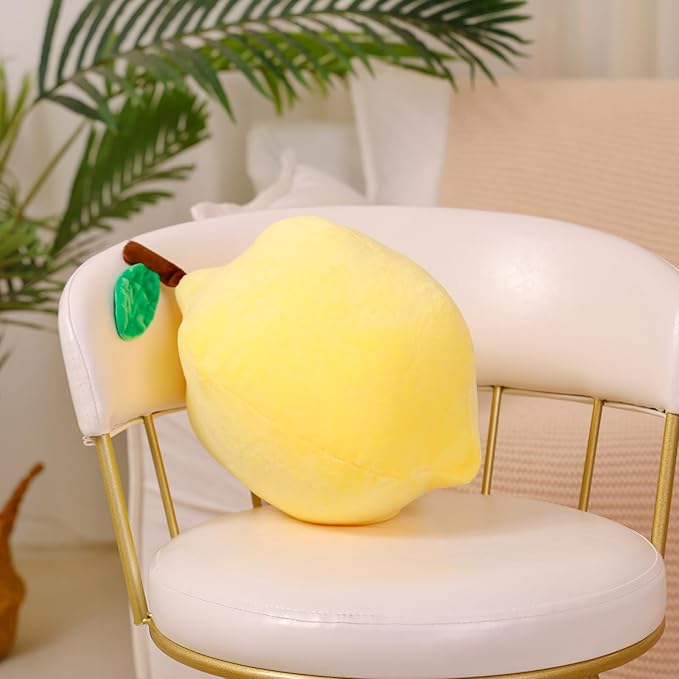 Marble Empire Lemon Throw Pillow for Couch, 15-Inch Yellow Fruit Shaped Decorative Pillow, Soft Plush Hugging Pillow for Living Room, Bedroom & Office Decor