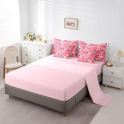 Erosebridal Flamingo Animal Girls Women Comforter Set Queen Size 7 Pieces | Kawaii Cute Bed in A Bag Romantic Bed Set Black Pink Bedding