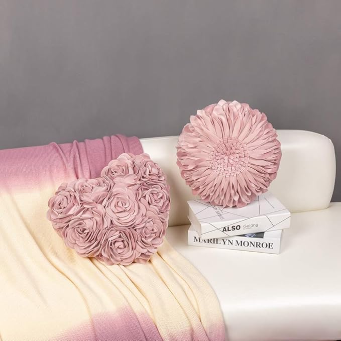 JWH Valentine's Day Throw Pillow Covers Decorative Flower Accent Pillow Cases Heart Shaped Cushion for Couch Living Room Bed Chair 14 x 16 Inches Rose Gold